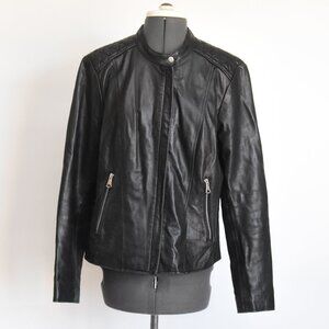 Marc New York Andrew Marc Black Leather Moto Jacket Women's Size Large Quilted